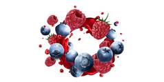 蓝莓树莓飞溅红色的水果汁
