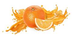 飞溅水果汁新鲜的橙色