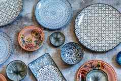 美丽的传统的摩尔瓷陶瓷盘子说明中间东部设计马拉喀什摩洛哥