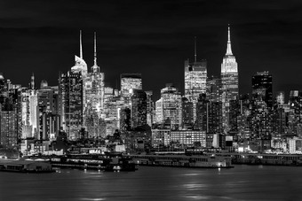 西纽约城市中城曼哈顿天际线视图大道东荣耀公园哈德逊河黄昏