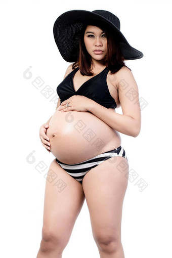怀孕了女人<strong>黑色</strong>的<strong>比基尼</strong>