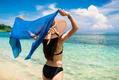 女人旅游热带海滩假期