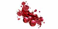 飞溅水果汁新鲜的小红莓树莓