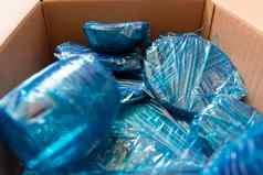 玻璃器皿包装蓝色的包装尼龙底纸板盒子玻璃器皿包装盒子