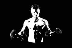 强大的肌肉发达的男人。举重黑色的白色插图