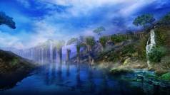 神奇的景观河渡槽瀑布渲染