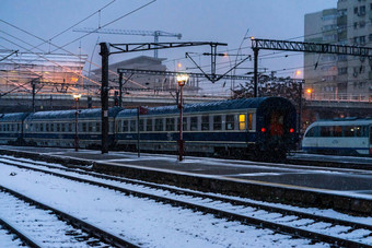 冬天细节火车视图火车平台布加勒斯特北铁路站加拉费用布加勒斯特布加勒斯特罗马尼亚