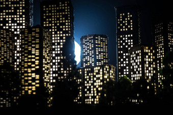 卡通风格城市建筑现实的城市建筑微型灯背景
