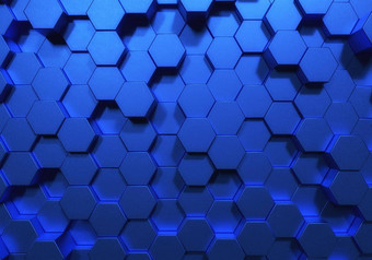 蓝色的六角蜂窝形状不光滑的表面移动随机摘要现代风格设计背景概念插图呈现图形设计