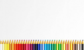 彩色的铅笔复制空间背景多色铅笔白色背景教育学习<strong>艺术类</strong>回来学校概念插图呈现