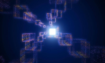 数字发光的粒子隧道网络摘要背景未来主义的技术电脑大数据概念网络空间赛博朋克主题插图呈现图形设计