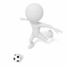 白色男人。踢足球球足球竞争匹配游戏插图人模型呈现图形孤立的白色背景足球联盟世界杯概念卡通主题