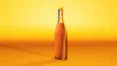 橙色汁苏打水玻璃瓶橙色背景喝新鲜饮料概念插图呈现