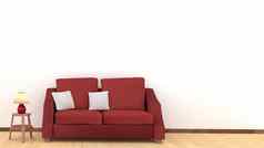 现代室内设计生活房间红色的沙发木地板上白色垫子灯木表格元素首页生活概念生活方式主题插图呈现