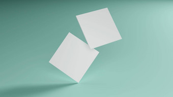 白色广场形状业务卡模型叠加绿色薄荷柔和的颜色表格背景品牌演讲模板打印英寸纸大小封面插图呈现