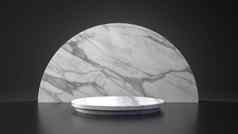 白色大理石产品一半月亮圆站黑色的背景摘要最小的几何概念工作室讲台上平台展览业务演讲阶段插图渲染图形