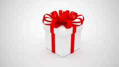 白色礼物盒子红色的丝带白色背景快乐圣诞节快乐一年概念呈现插图