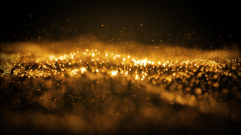 摘要金黄色的发光的粒子燃烧火效果外空间背景插图渲染