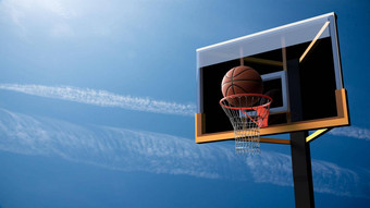 篮球希望美丽的蓝色的天空背景体育运动有竞争力的游戏概念插图