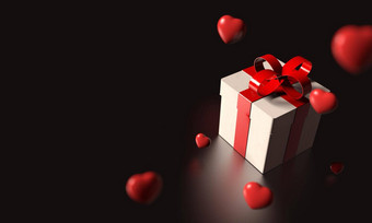 白色礼物盒子红色的丝带心下降天空黑色的背景情人节圣诞节假期黑色的星期五概念生日庆祝活动事件横幅插图