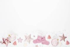 一年庆祝活动圣诞节背景粉红色的星星圣诞节装饰前视图
