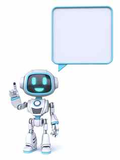 可爱的蓝色的机器人空白矩形漫画泡沫