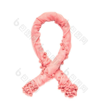 粉红色的<strong>艾滋病</strong>丝带扭曲的精致的织物孤立的白色背景