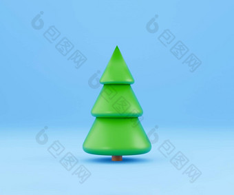 渲染圣诞节树一年<strong>庆祝活动背景</strong>绿色圣诞节树最小的设计现实的插图一年的圣诞节横幅