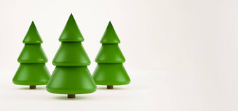 渲染圣诞节树一年庆祝<strong>活动背景绿色</strong>圣诞节树最小的设计现实的插图一年的圣诞节横幅