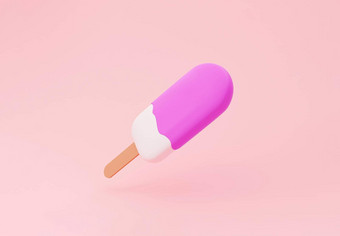 粉红色的冰奶油色彩斑斓的冰棍融化柔和的粉红色的背景有创意的的想法夏天概念股票呈现复制空间文本