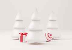 圣诞节树礼物盒子球白色背景圣诞节海报网络横幅插图最小的风格圣诞节一年概念