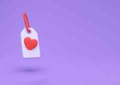 红色的心标签图标孤立的可爱的背景爱象征情人节一天象征最小的有创意的概念插图渲染