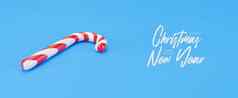 快乐圣诞节拐杖棒棒糖薄荷糖果红色的条纹蓝色的背景年庆祝活动概念传统的甜蜜的甜点渲染