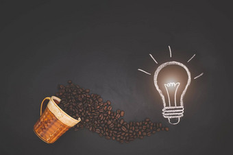 咖啡爱概念杯子灯泡咖啡豆子形式心形状代表工作能源