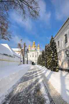 美丽的冬天视图国家基辅Pechersk历史文化保存Pechersk犁