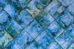 蓝色的对角广场陶瓷地板上瓷砖摘要模式马赛克纹理背景