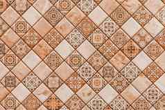 马赛克棕色（的）陶瓷地板上瓷砖摘要模式纹理背景