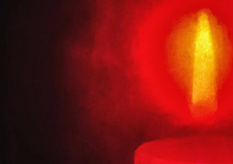 红橙色燃烧蜡烛火焰特写镜头黑暗黑色的背景
