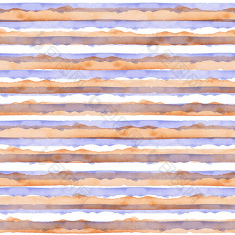 摘要蓝色的橙色条纹水彩背景无缝的模式织物纺织纸简单的手画条纹