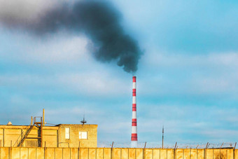 <strong>生态问题环境</strong>污染工业区烟管热权力植物背景蓝色的天空日落