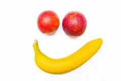 微笑香蕉有趣的红色的橙色孤立的白色背景
