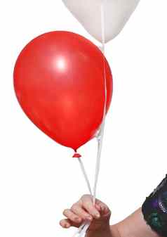 女人的手持有气球绳子红色的光颜色白色背景孤立的