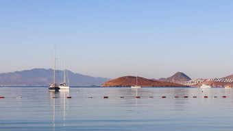 美丽的日出爱琴海海<strong>岛屿</strong>山船