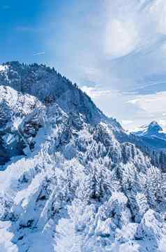 冬天仙境神奇的圣诞节景观雪山森林覆盖雪假期背景