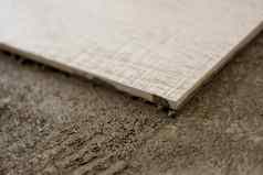 陶瓷木效果瓷砖工具砖瓦匠地板上