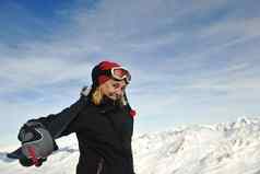 女人冬天雪滑雪冬天季节