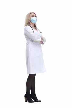 女医生保护面具孤立的白色