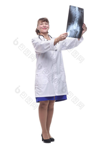 有吸引力的女护士<strong>医生</strong>穿实验室外套听诊器回顾x射线