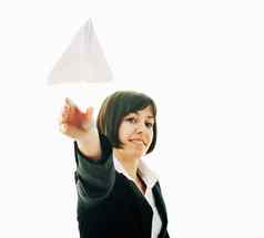 业务女人扔纸飞机