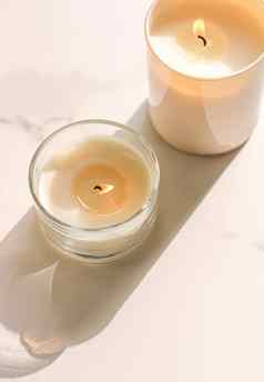 有香味的蜡烛集合奢侈品水疗中心背景浴室首页装饰有机香气蜡烛芳香疗法放松大气美健康